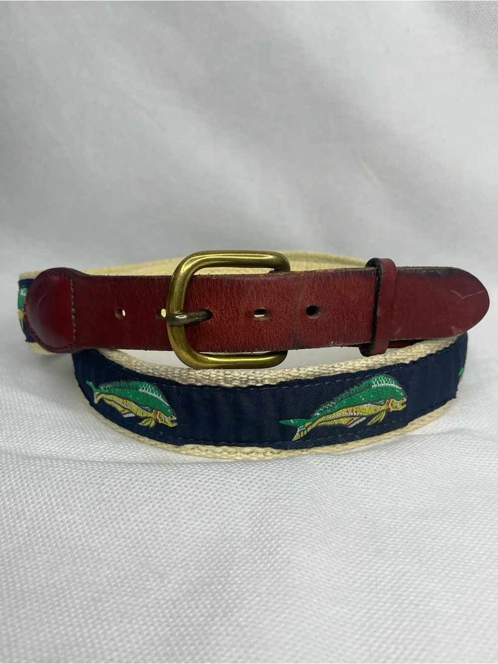 Leather Man Ltd Premium Top Grain Leather Golf Belt Size 40 Mahi Mahi Fish Blue